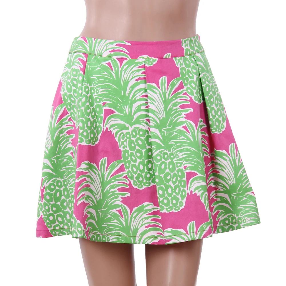 

Wholesale Cotton Green Pineapple Pleated Skirt, Customized