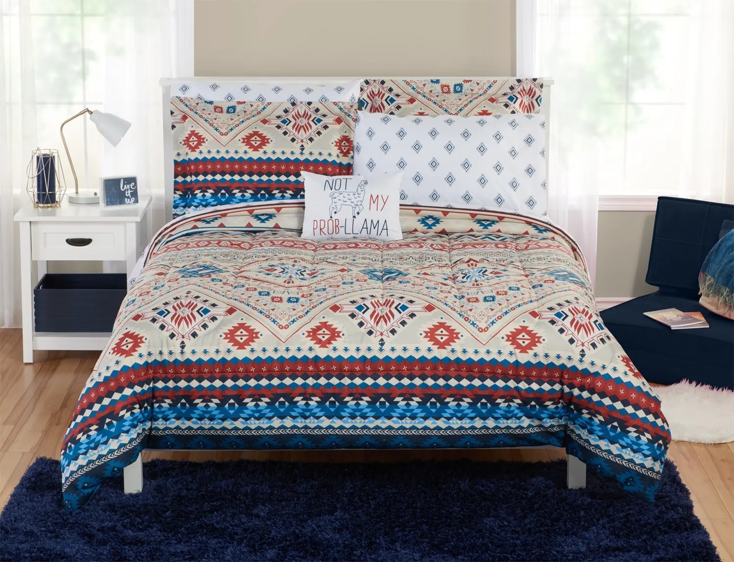 Buy LO 6 Piece Cream Tan Red Blue Southwest Comforter King Set, Tribal
