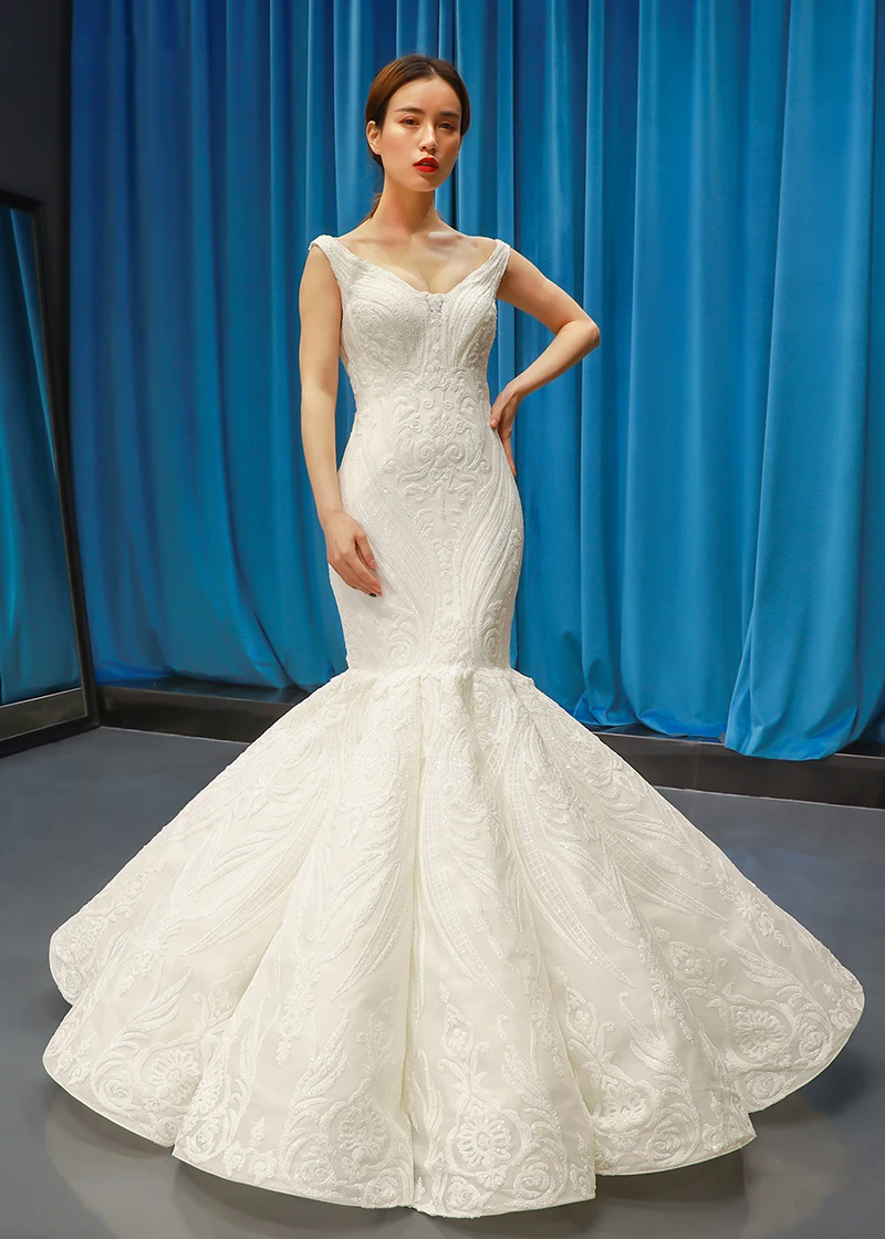 Jancember Rsm66708 Simple Satin Mermaid Bridal Gown Crystal Organza ...