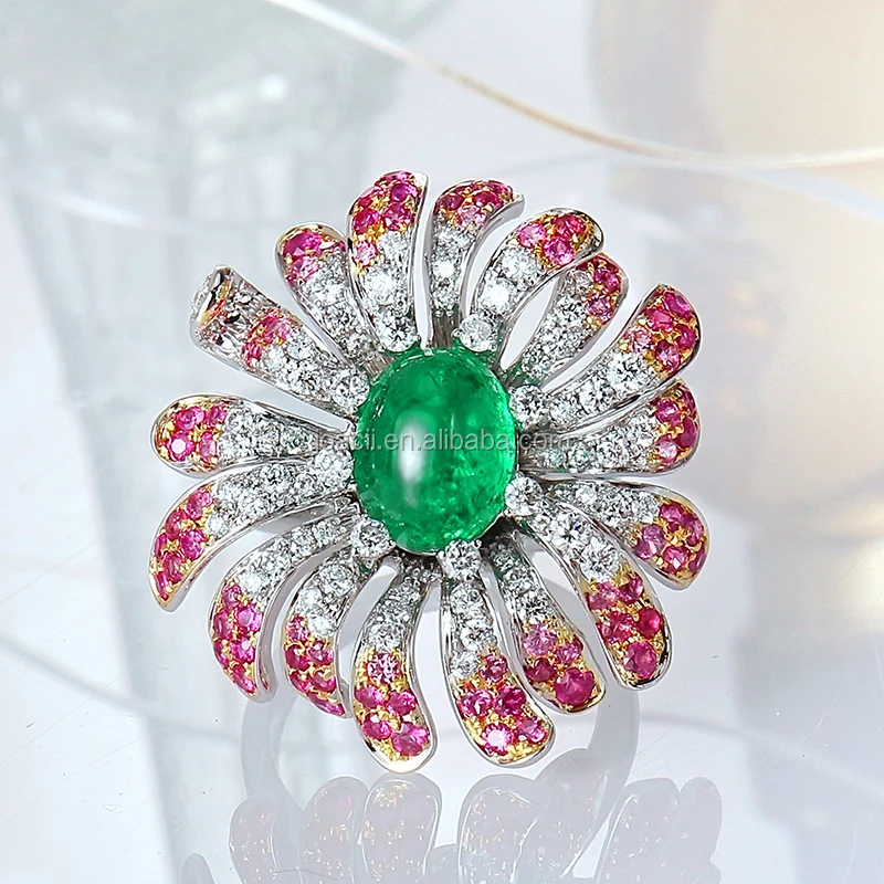 Joacii New Style Flower Design Pink Diamond Zircon Stone Natural Jade Ring