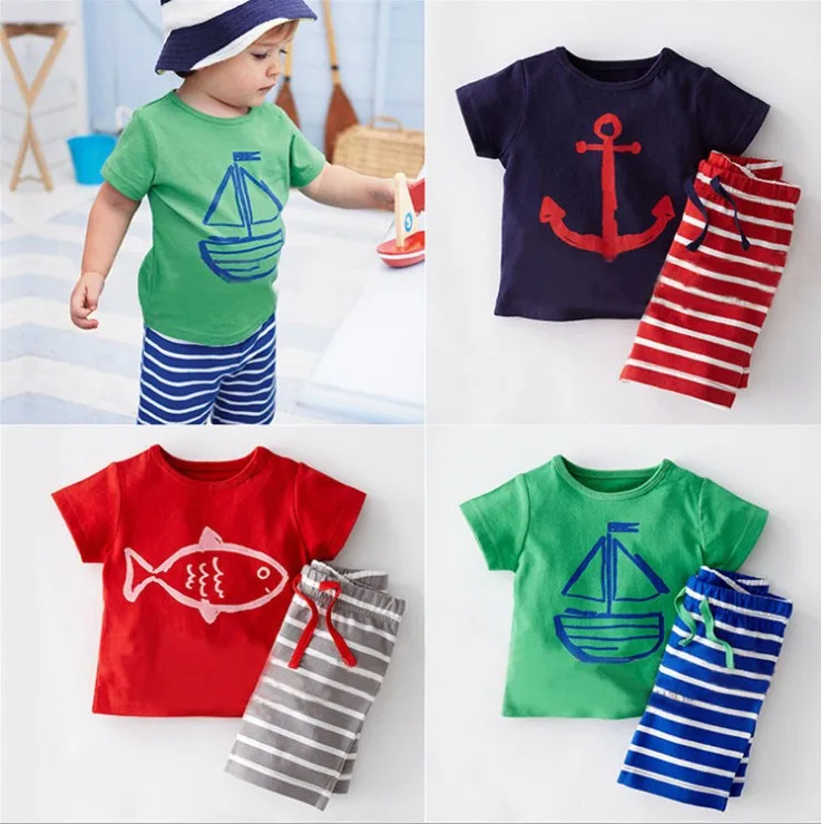 

2 Pieces Baby Boys Shorts Set Baby Boy Summer Clothing Set Outfits, Green red navy