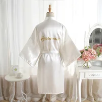 

Satin Kimono Wedding Party Getting Short Robe With Gold Glitter Wholesale supply solid color bride bridesmaid