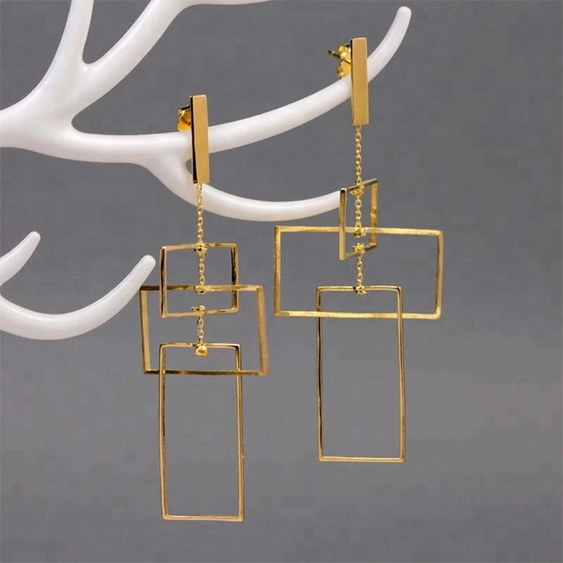 

Lotus Fun Unique Handmade Rectangular Shape 18K Gold Plated 925 Sterling Silver Dangle Earrings For Women Wedding Jewelry