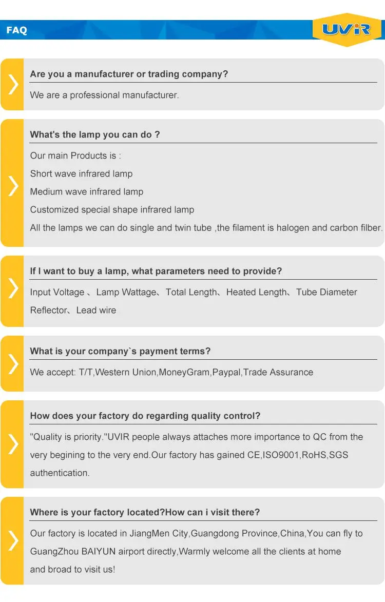 UVIR infrared light pipe R7S High Efficiency Infrared Halogen Heating Lamp