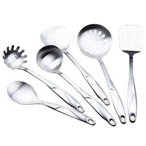 Image of Stain Polish Kitchen Utensils 304 Stainless Steel Cooking Tools Spatula Spoon Rake Scoop Colander Rice Spoon