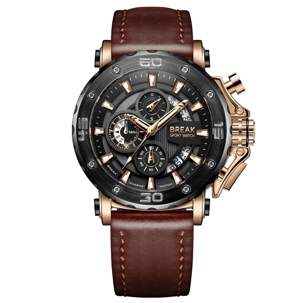

BREAK 5690 Men's Quartz Leather Band Water Resistant watch