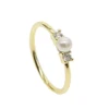 925 stelring silver vermeil three stone AAA CZ pearl paved delicate dainty minimal silver ring