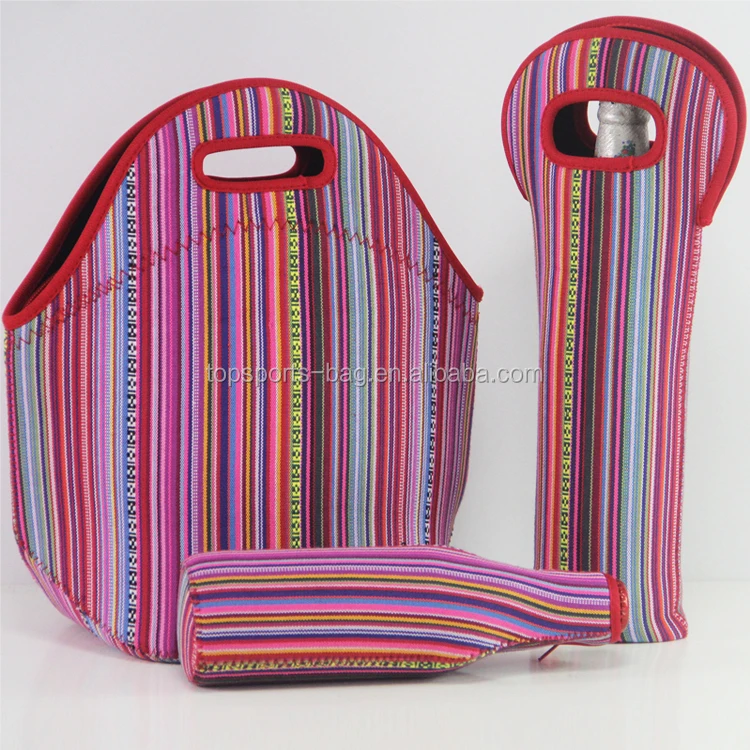 

Vertical Striped Fashion Insulation Neoprene Lunch Bag Tote Cooler