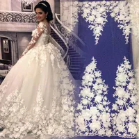 

White Mesh 3D Flower Beaded Lace Embroidered Fabric