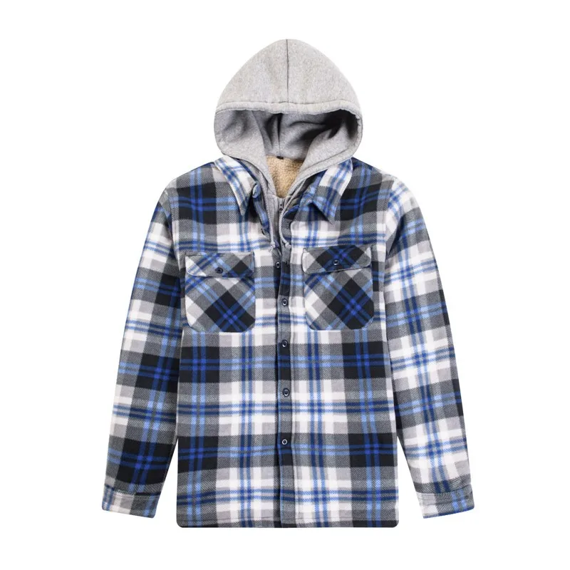 

oem apparel cheap windproof hoodies sherpa lining plaids fleece men winter coat, Customized color