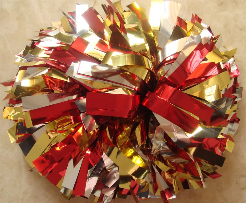 
6 inch three color mixed cheerlrading metallic pom poms ball 