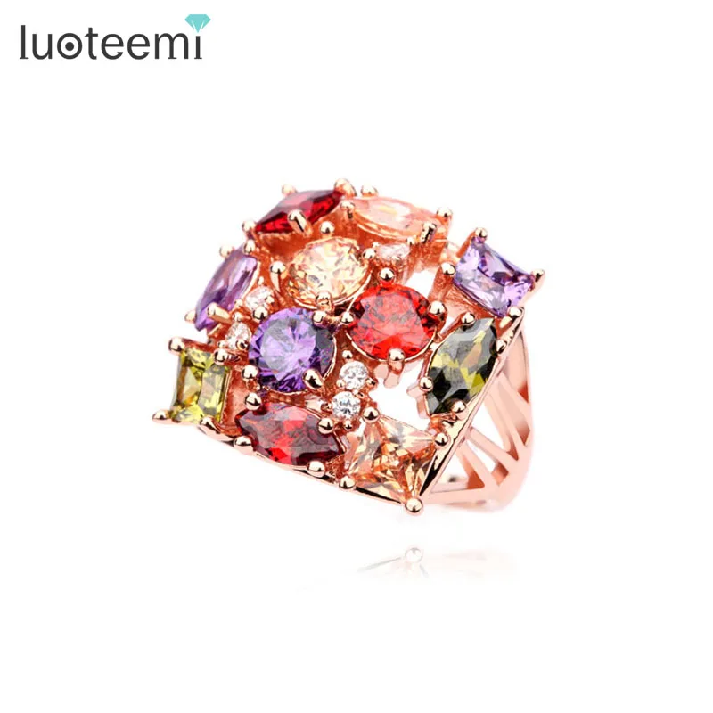 

LUOTEEMI 18K Gold Plated Multicolor A AA Zircon Diamond Ring