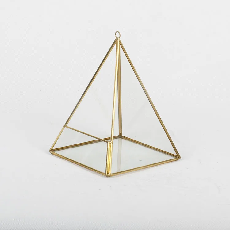 Pyramid Shaped Hanging Glass Box Succulent Wholesale Gold Terrarium Decor