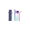 Flatware titanium plated environmental protection portable tableware 304 stainless steel spoon chopsticks straw set