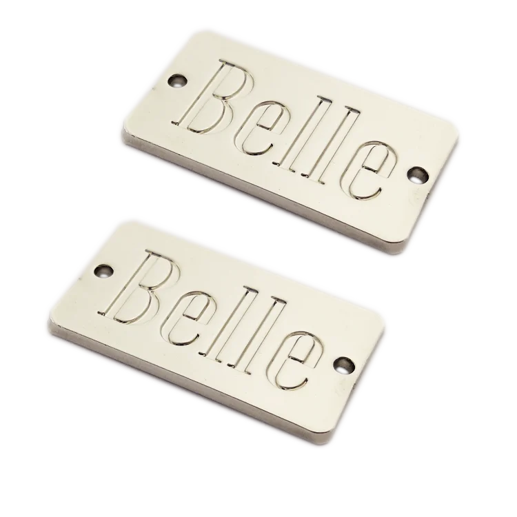Silver logo making custom metal tags plates labels for clothing