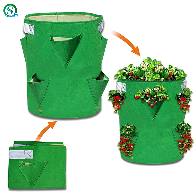 Strong Felt Planter Bag Felt Fabric Garden Planting Bag Grow Strawberry