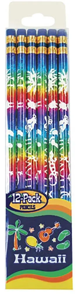 Hawaii 12 Pack Rainbow Foil With White Print Pencils