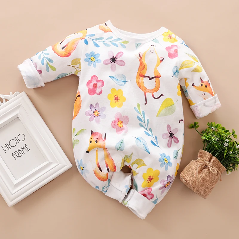 

Newborn Baby Clothes Baby Romper Spring And Autumn Long-Sleeved Romper Cute Little Fox Print, Retail and Wholesale, Picture shows