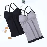 

Hot Sale Sexy Free Size Seamless Nylon Spandex v-neck padded camisole with built in bra vest and tanktop