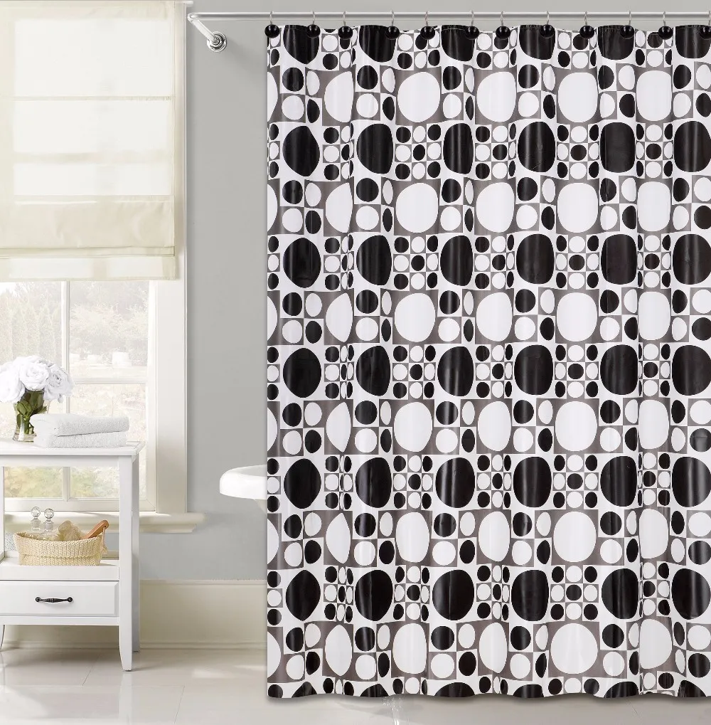 Black Dots Custom Design Peva Shower Curtain For Bathroom Waterproof