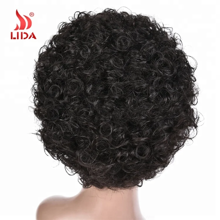 
Lida short kinky curly afro pixie beauty wig 1B# 6377 peruvian wig 