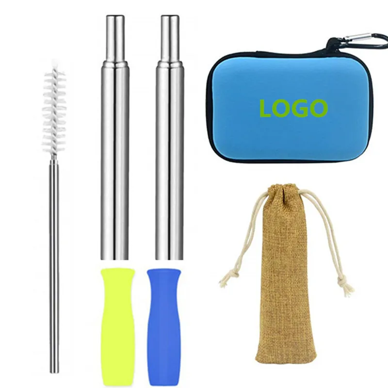 

Reusable Stainless Steel Telescopic Straws Portable Metal Straw with Case Collapsible Metal Cleaning Brush Silicon Tips, As pictures or customized