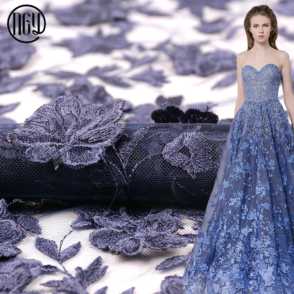 

Oem service Designer comfortable polyester wedding 3d flower embroidered lace fabric
