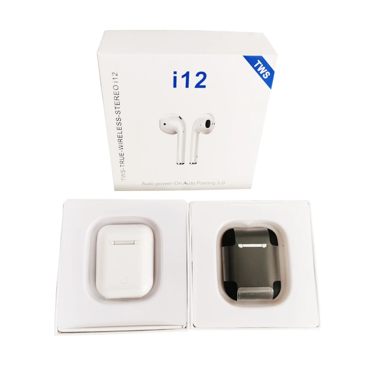 

wholesale high quality cheap mini wireless earphone i12 tws with microphone, White