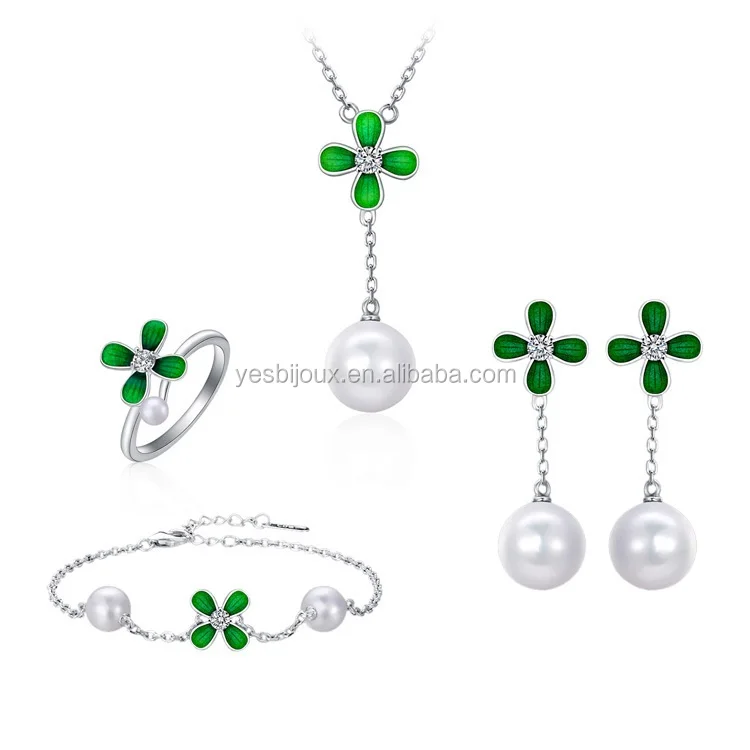 

cute pearl crystal bracelet ring jewelry set fashionable gioielleria