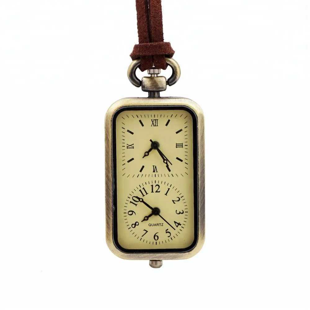 

Minimalist Retro Roman Numeral Pocket Watch Bronzed Arabic Numeral Dual Cycling Time Mini Pocket Watch Necklace, Bronze