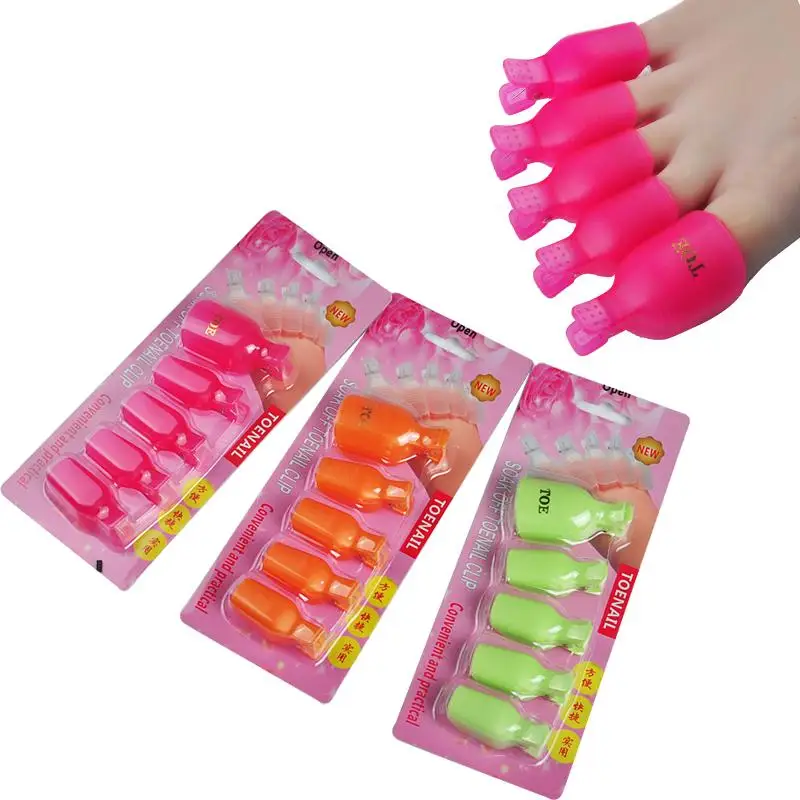 5Pcs Plastic Foot Toe Nail Art Soak Off Cap Clip UV Gel Polish Remover Wrap Tool