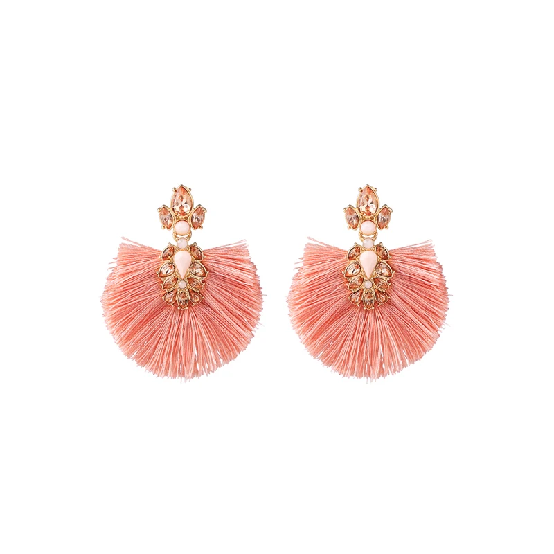

ed00536c Summer Jewelry Handmade Pink String Fan Tassel Earrings Bohemia