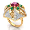 Sparkly Simulated Diamond 18K Yellow Gold Plated Created Round Ruby Copper Cluster Women Ring