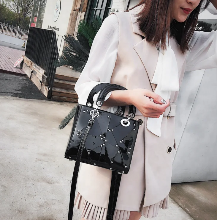 
Laser patent leather geometric handbag for young women with single shoulder messenger bag 