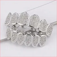 

New Custom Fit Silver Color Micro Pave Cubic Zircon Top Bottom Teeth Grillz TG126-S1