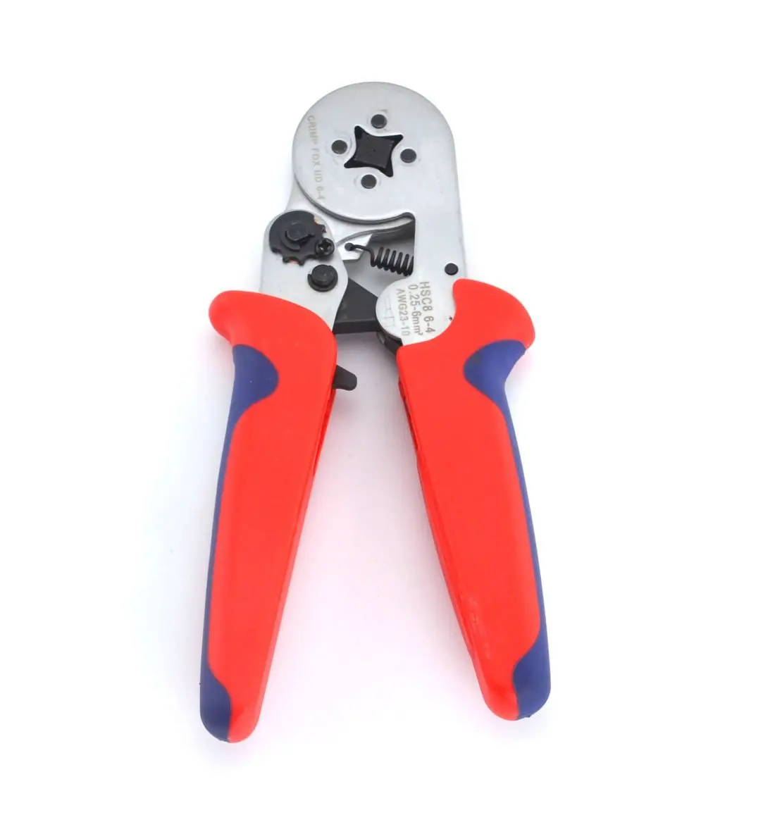 Samyo Portable Professtional Self-Adjusting Ratcheting Square Ferrule Crimper Hand Crimping Plier Crimp Tool (AWG23-10) Red - Blue Handle RBW04