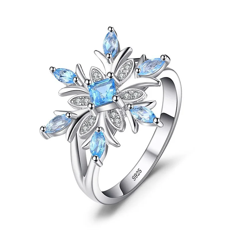

High Quality Blue Snow Ring Fashion Simple Style Zircon Wedding Jewelry Rings For Women