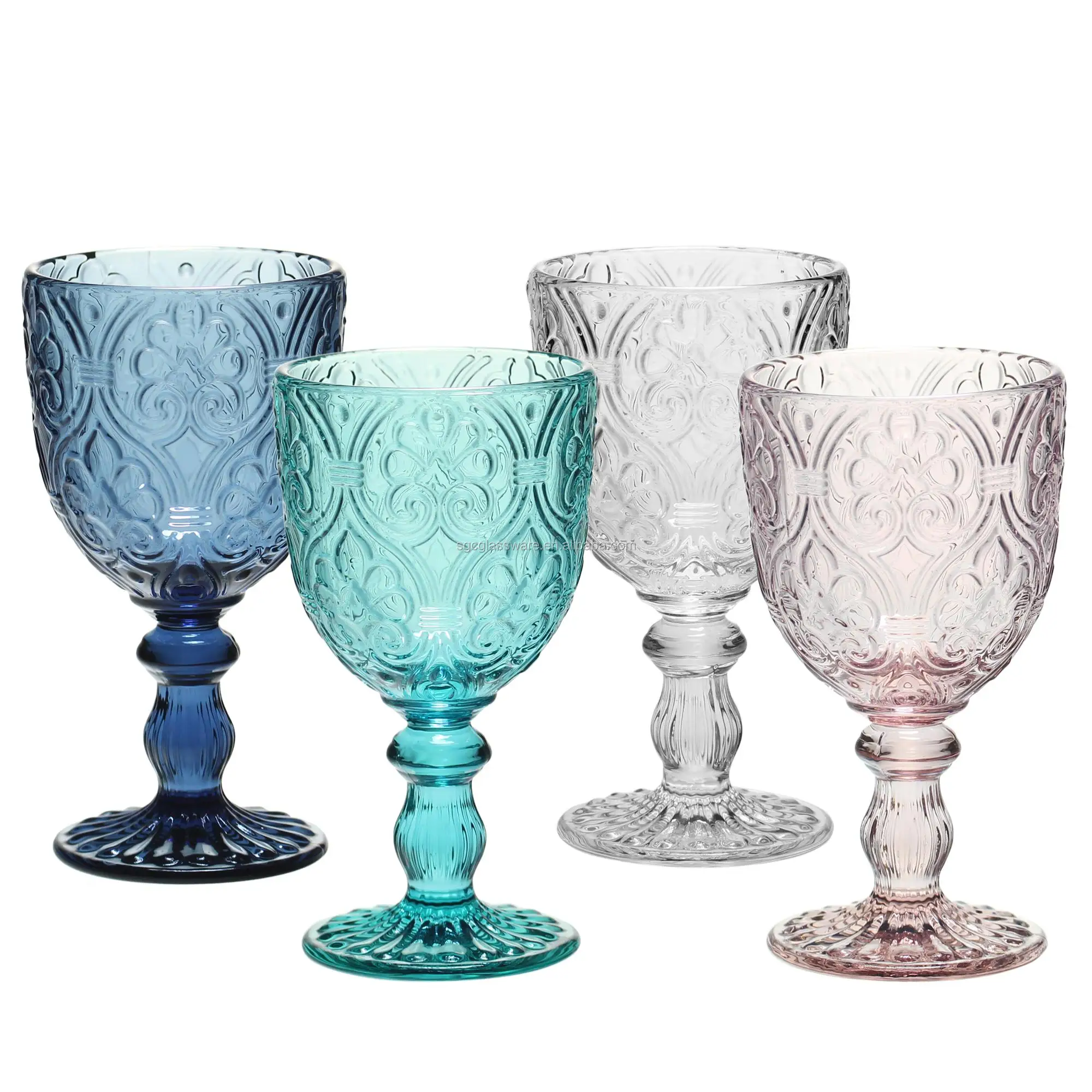 Sxgc Dishwasher Safe Solid Color Soda Lime Glass Embossed Wine Glass Sets With Different Colors