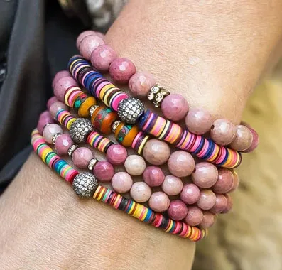 

New fashion natural stone pink jasper beads set bracelet for women