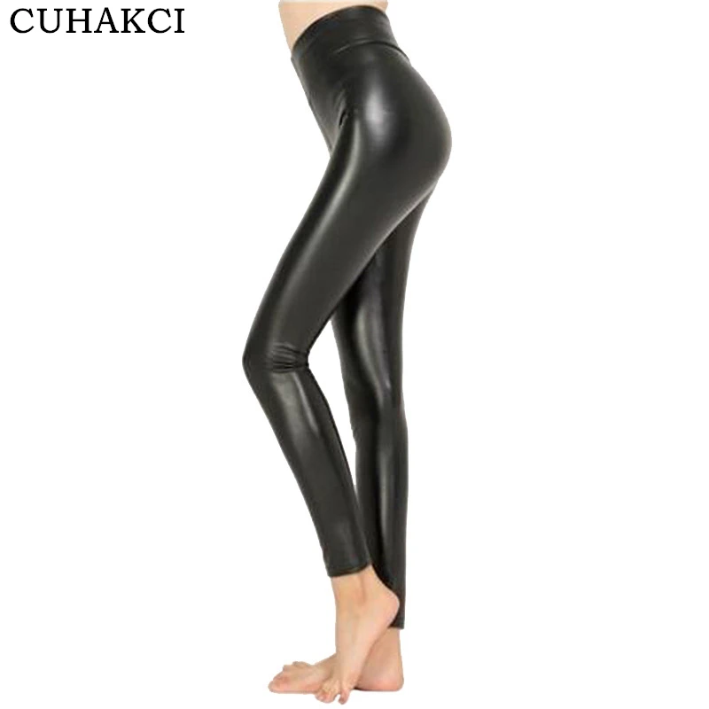 

CUHAKCI High Waist Faux Leather Leggings Women Hot Sexy Black Faux Leather Leggings Shiny Pants Stretchy Plus Size Trousers, Black,navy,purple,burgundy