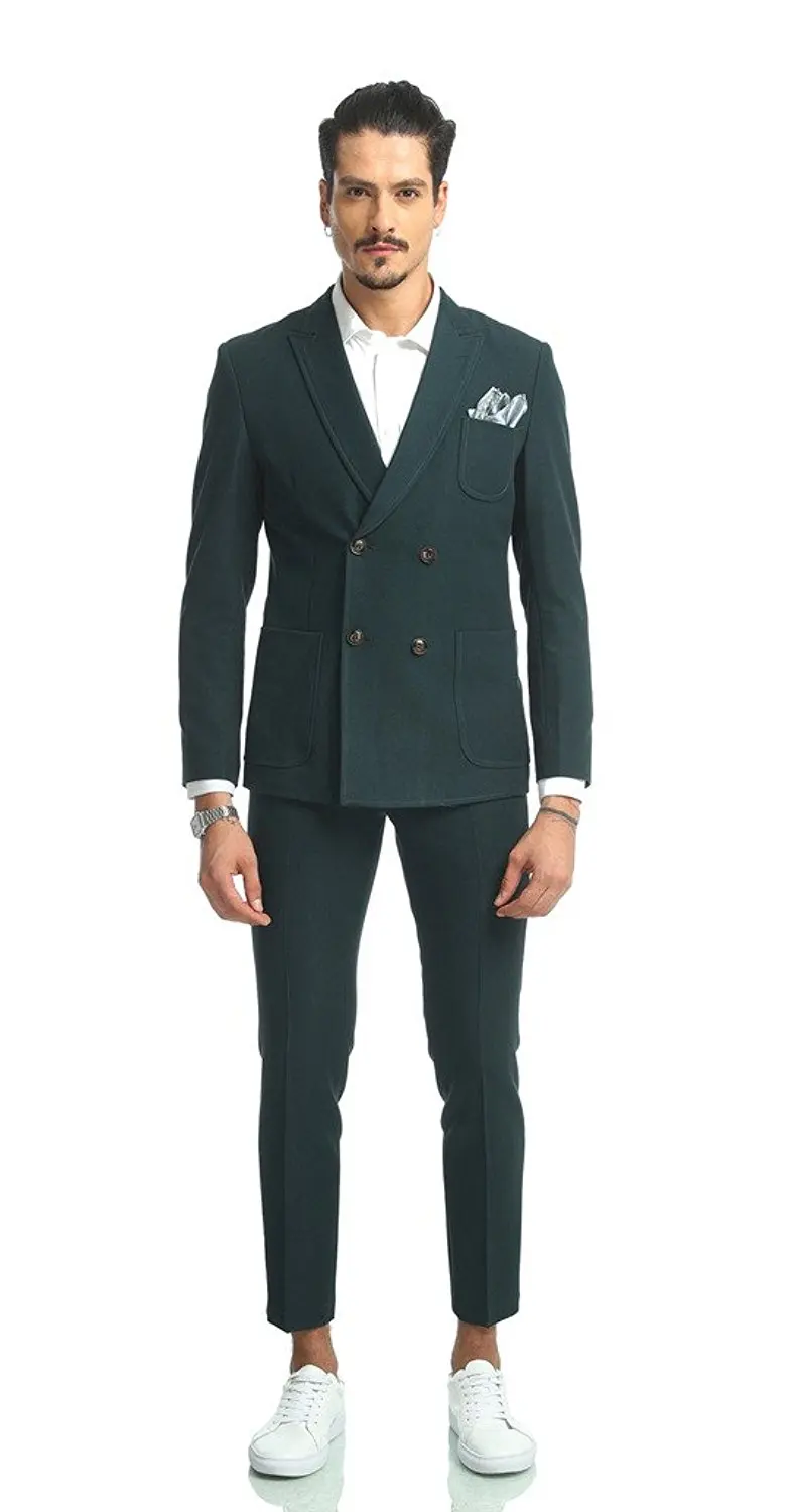 Pizoff Mens Two Pieces Double-breasted Notch-lapel Jacket Slim Fit Blazer Pant Sets