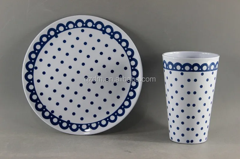 Dot Print Melamine Dinner Plate And Drinking Cup