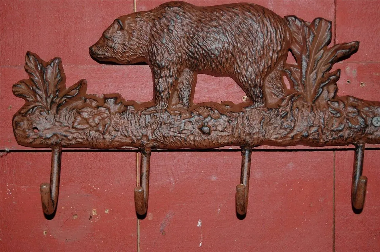 Buy Large Rustic Heavy Cast Iron Grizzly Bear Hook Key Rack Decor