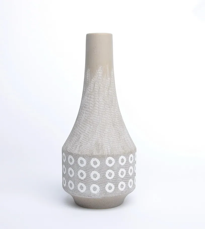 Factory supplier cement stripe indoor tall large  floor vase with customized pattern 