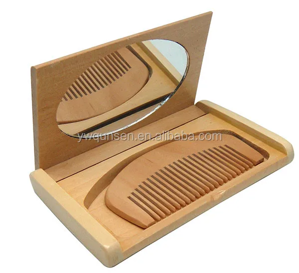 

square folding pocket mirror wooden comb mirror, N/a