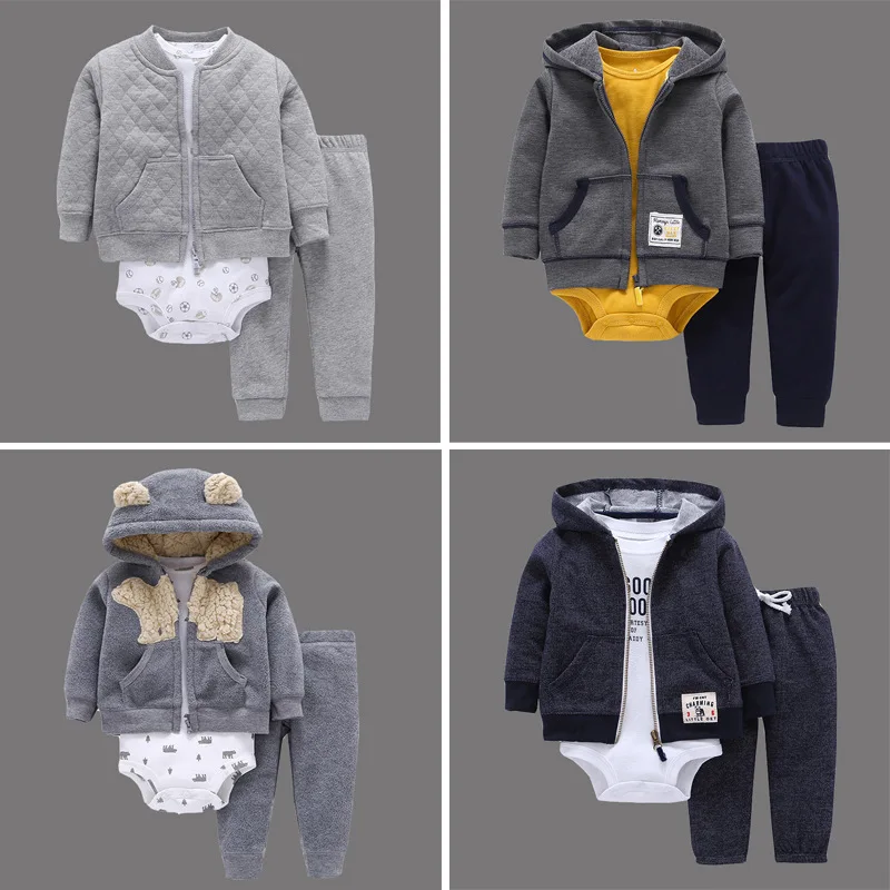 

2018 New Special Offer Full 3pcs/set Baby Boy Clothes Sets Long Sleeved Coat&cartoon Pattern Romper&pants Clothing Set Children