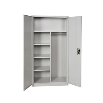 Double Door Bedroom Clothes Storage Cabinet Grey Steel Wardrobe