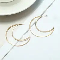 

Fashion Brass Open Moon Earrings For Women Modern Open Flat Crescent Hoop Earrings