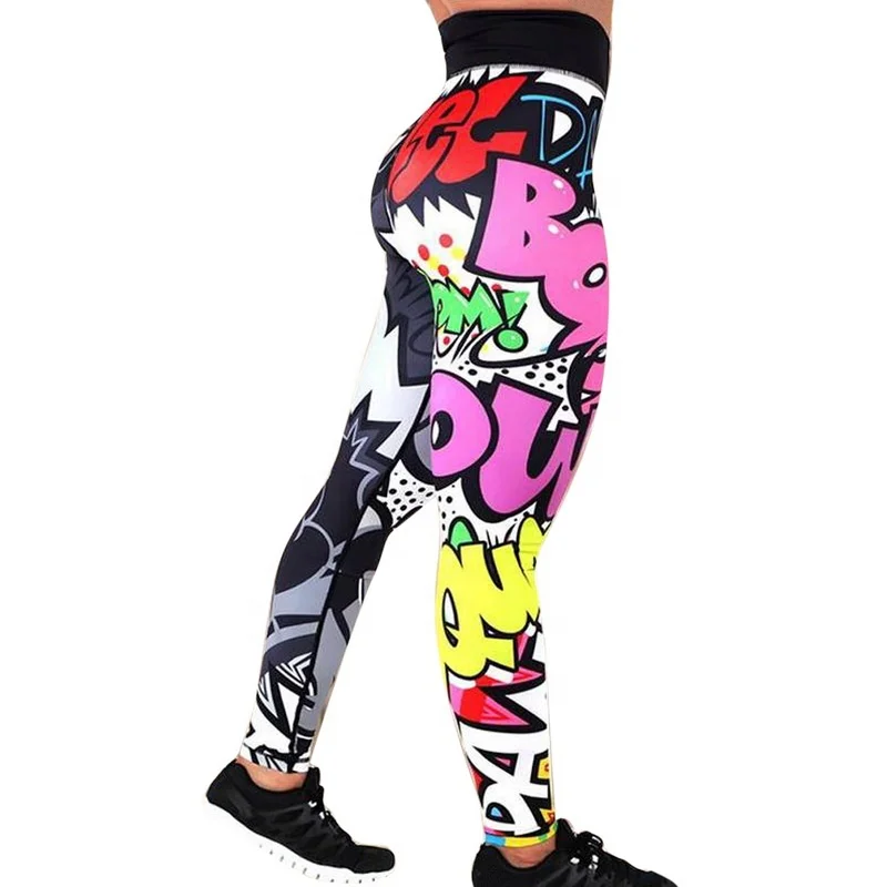 

OEM 4 colors cartoon Printed Yoga Pants Women Push Up Sport Leggings Professional Running Leggins Sport Fitness Tights Trousers
