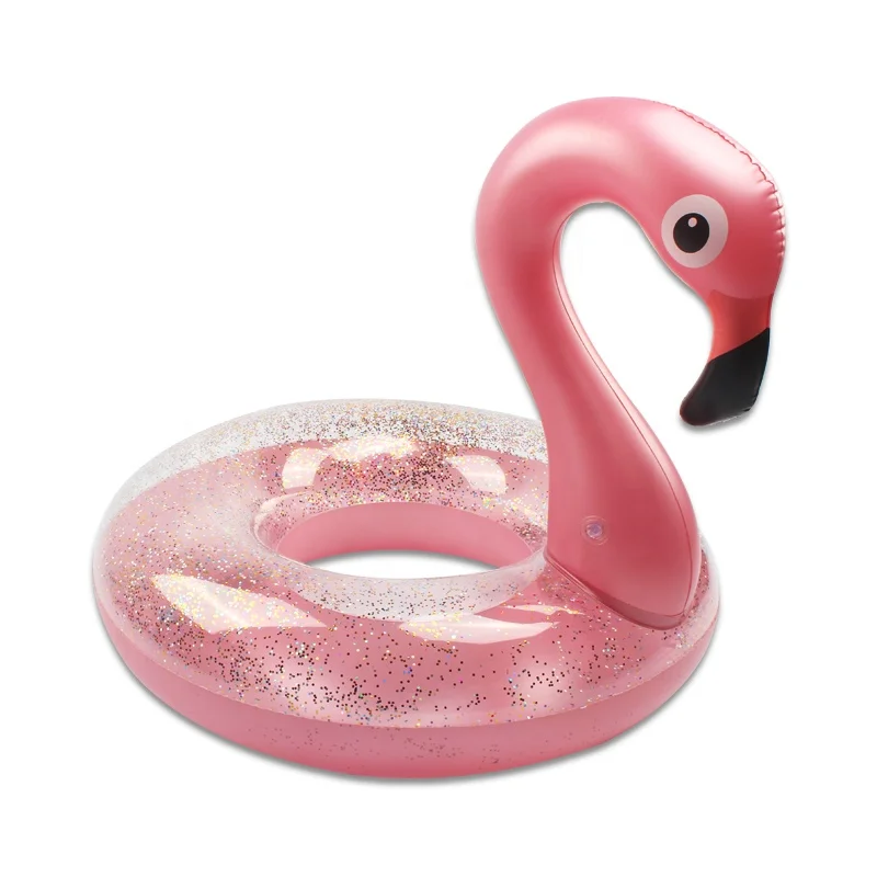 

Hot sale cheap rose gold water raft animal pool floating inflatable transparent swim ring toy with glitters flamingo float, Customized color